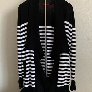 Black and White Striped Cardigan Sweater